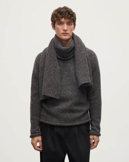 Johnstons of Elgin AW25 Knitted Accessories Charcoal Cashmere Bouclé Grey Scarf HBC01129HA7198ONE