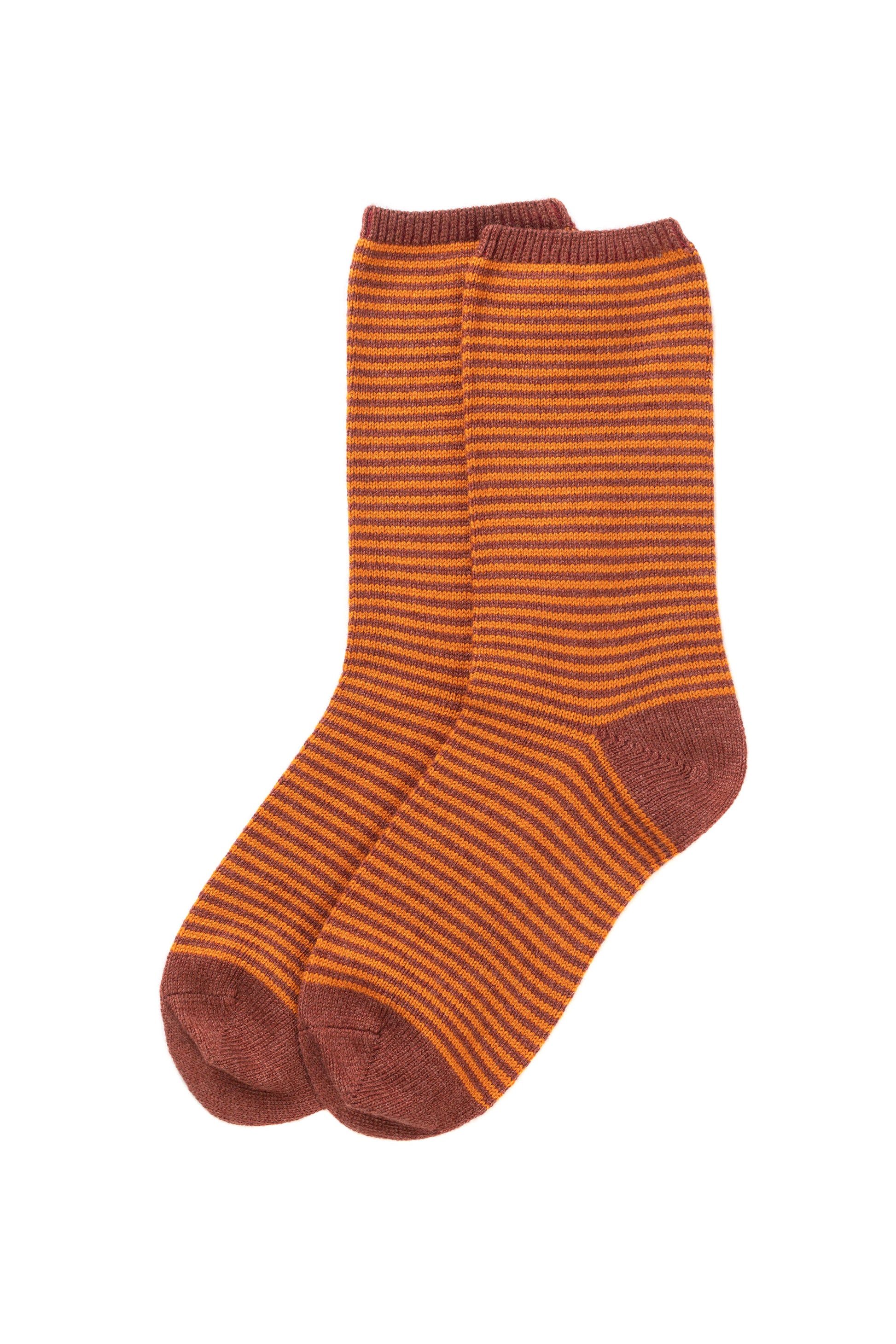 Johnstons of Elgin AW24 Knitted Accessory Russet & Burnt Orange Women's Stripy Cashmere Socks HBG00368Q24573ONE