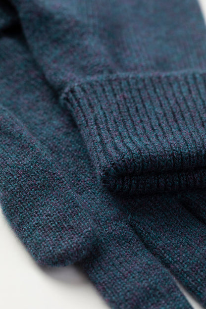 Johnstons of Elgin AW25 Knitted Accessories Heather Navy Navy Cashmere Gloves with Turnback Cuffs HBJ03523HD7321ONE