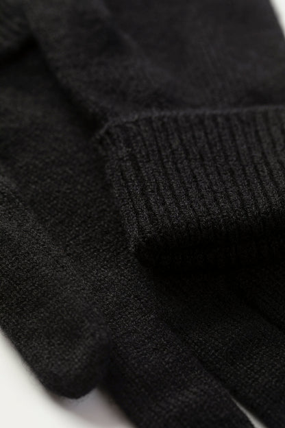 Johnstons of Elgin AW25 Knitted Accessories Black Black Cashmere Gloves with Turnback Cuffs HBJ03523SA7210ONE