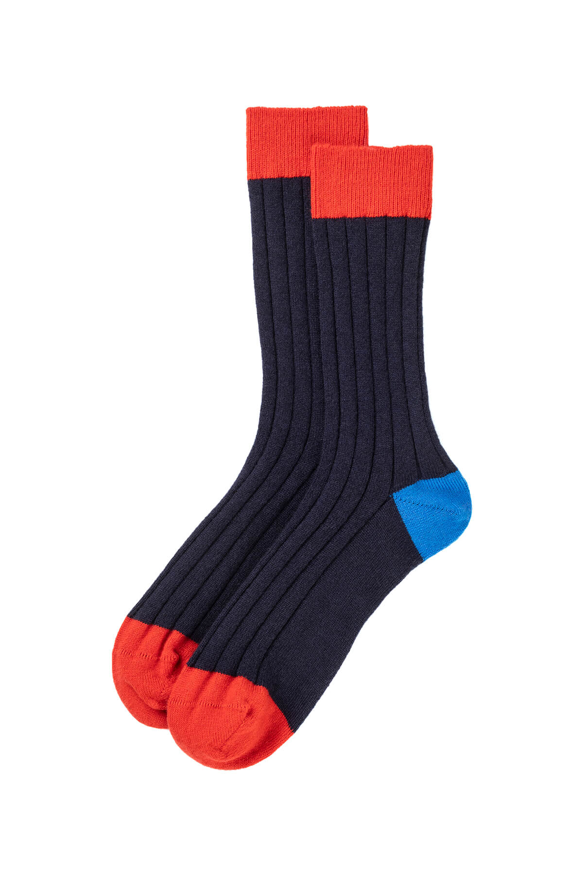 Johnstons of Elgin Men's Colour Block Socks in Navy with a Blue Heel and Red Toe and Welt HBN00010Q23789