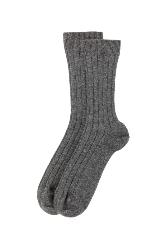 Johnstons of Elgin AW24 Knitted Accessory Mid Grey Men's Cashmere Ribbed Socks HBN01009HA4181