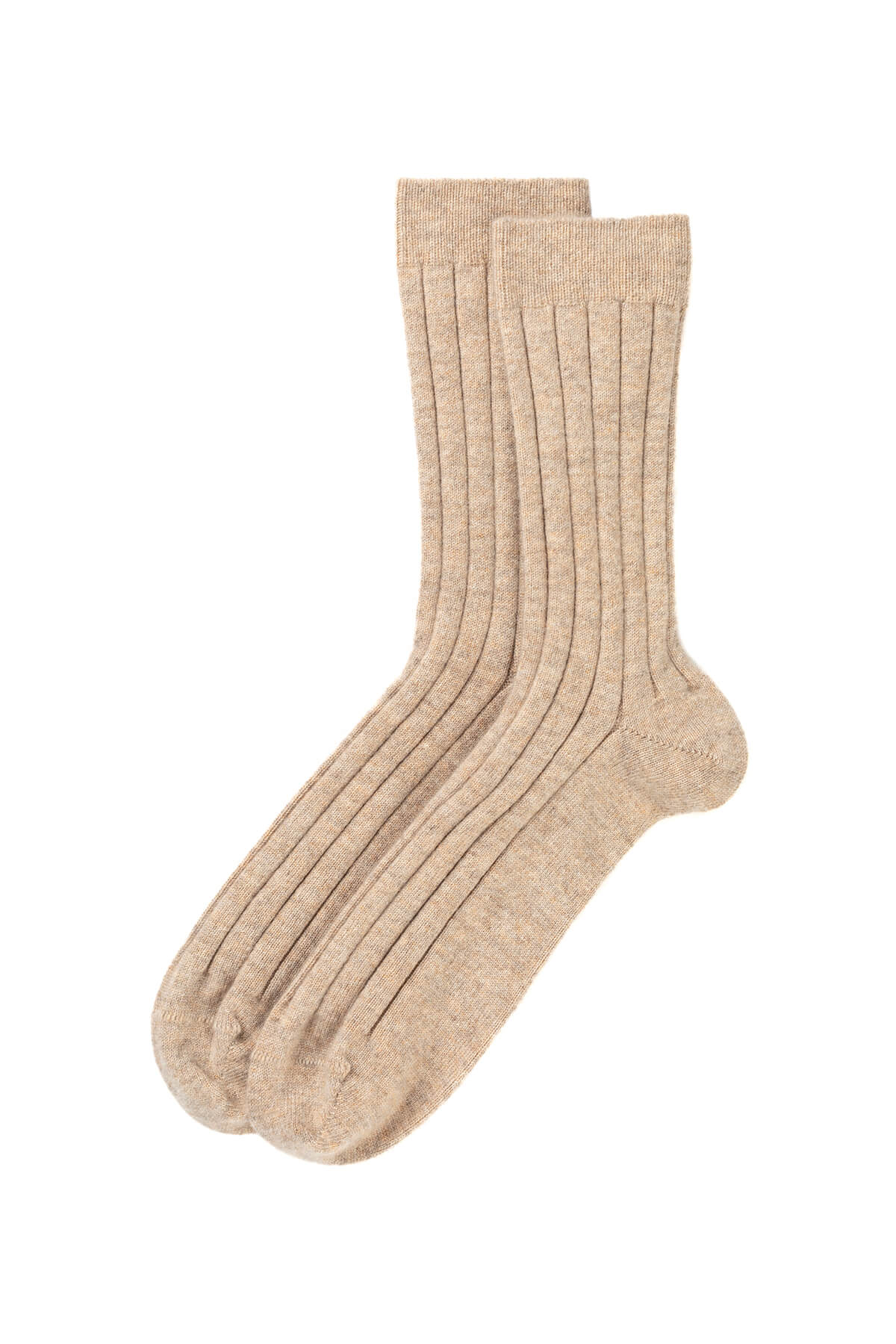 Johnstons of Elgin’s Oatmeal Men's Cashmere Ribbed Socks on a white background HBN01009HB0210