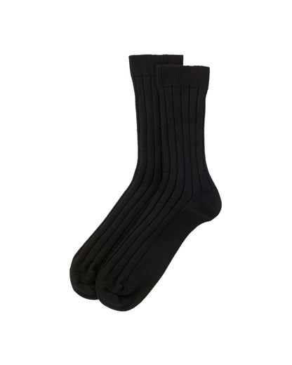 Johnstons of Elgin AW24 Knitted Accessory Black Men's Cashmere Ribbed Socks HBN01009SA090042