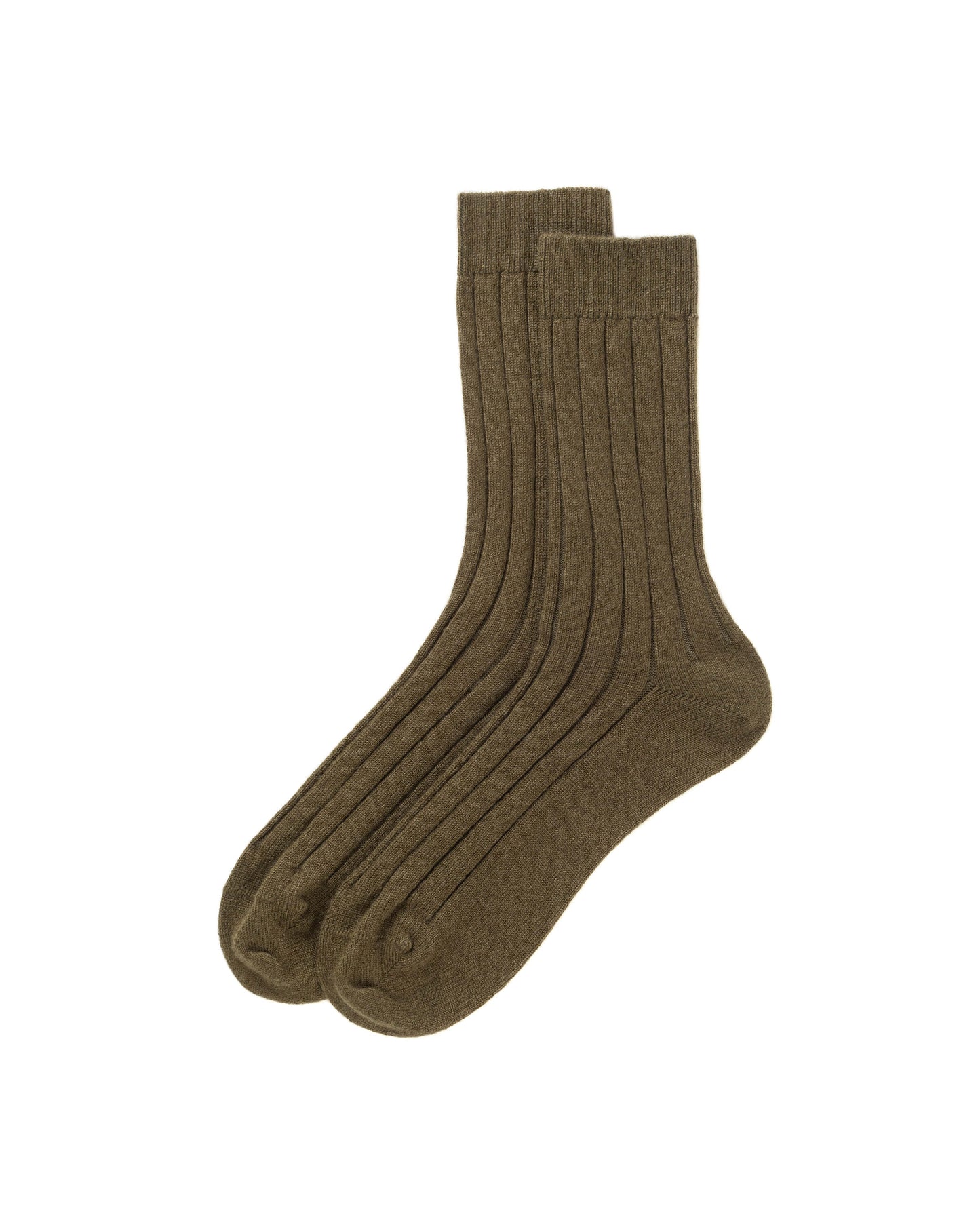 Johnstons of Elgin AW24 Knitted Accessory Olive Men's Cashmere Ribbed Socks HBN01009SC4573