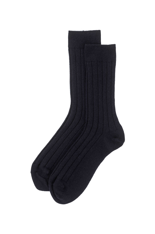 Johnstons of Elgin AW24 Knitted Accessory Dark Navy Men's Cashmere Ribbed Socks HBN01009SD7286