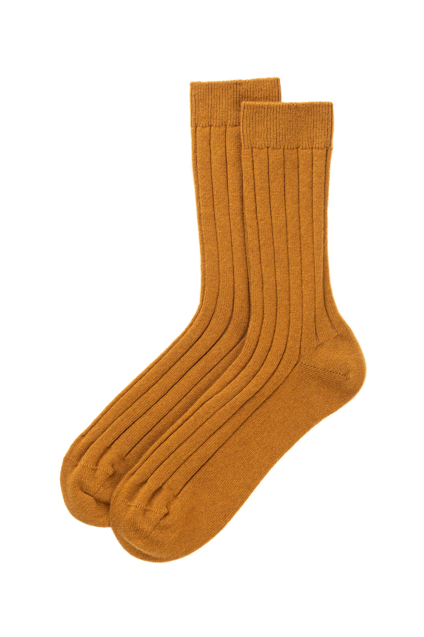 Johnstons of Elgin AW24 Knitted Accessory Ochre Men's Cashmere Ribbed Socks HBN01009SF4347