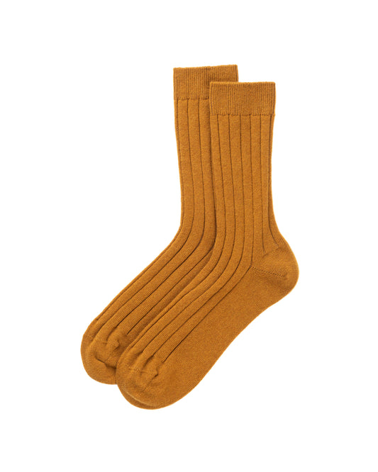 Johnstons of Elgin AW24 Knitted Accessory Ochre Men's Cashmere Ribbed Socks HBN01009SF4347
