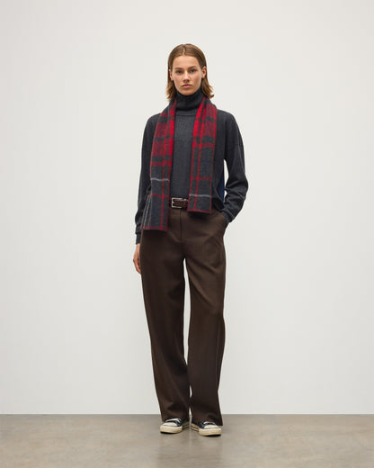 JOHNSTONS OF ELGIN BRUSHED CASHMERE SILK INTARSIA CHECK BAIRD SCARF RED 74% CASHMERE, 26% SILK HBP01178JU1627ONE