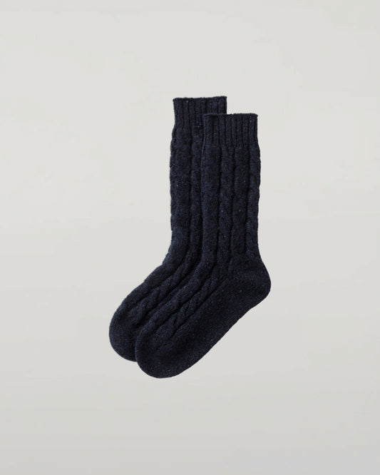 Johnstons of Elgin Knitted Accessories Dark Navy Cashmere Donegal Cable Navy Socks HBY01023006361ONE