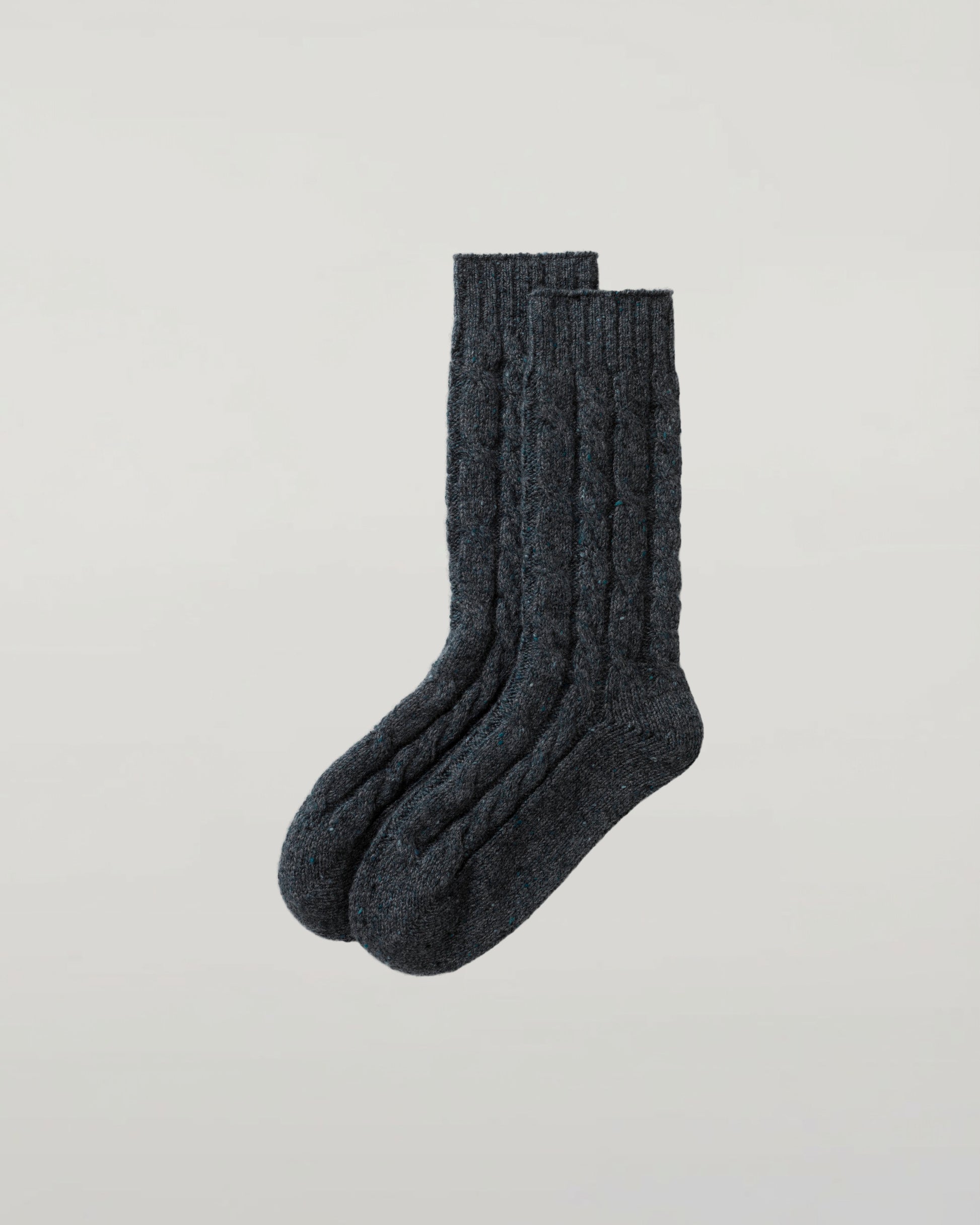 Johnstons of Elgin Knitted Accessories Storm Blue Cashmere Donegal Cable Navy Socks HBY01023006336ONE
