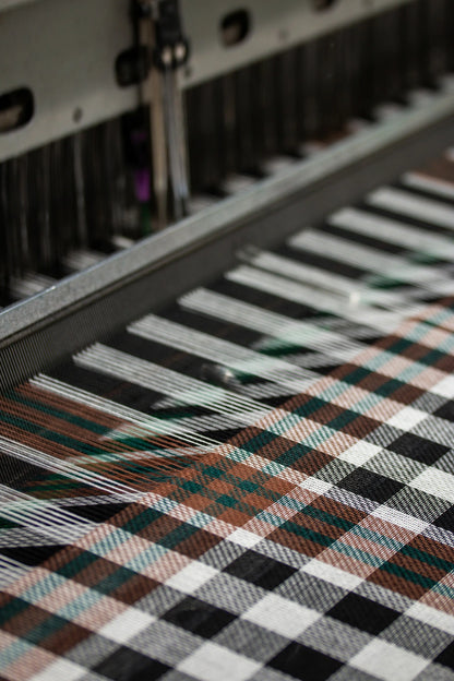  Johnstons of Elgin Limited Edition Burns Tartan Lightweight Cashmere Scarf in Black, Brown and White check being woven in our Scottish MIll WA001174RU7558ONE