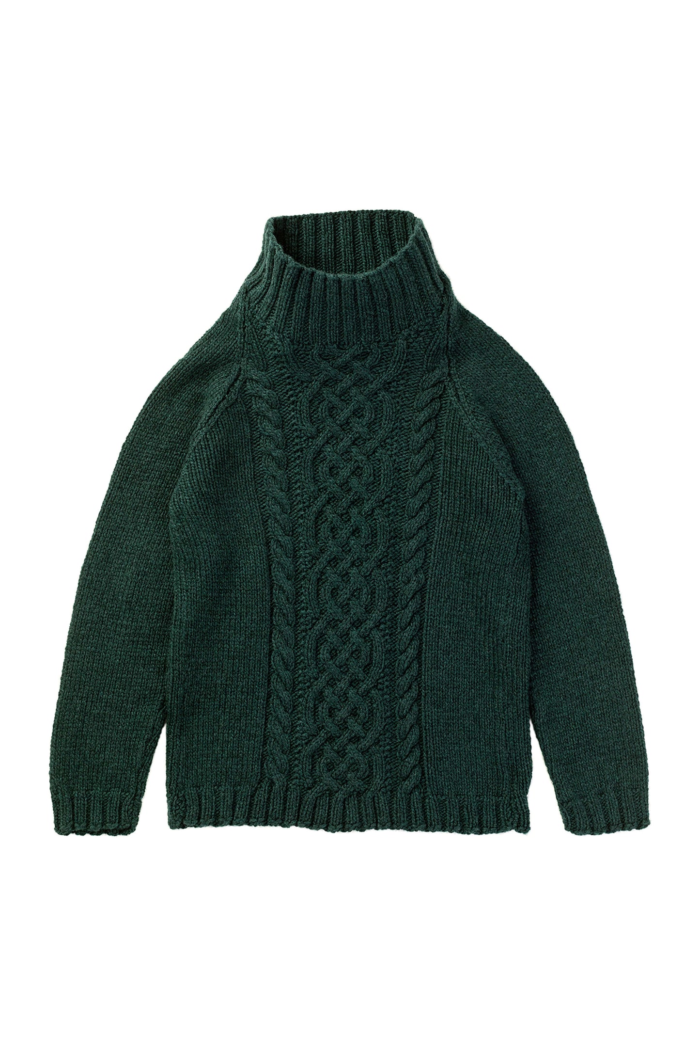 Johnstons of Elgin children's cashmere sweater in dark green lying on a white background JA000106HC4103

