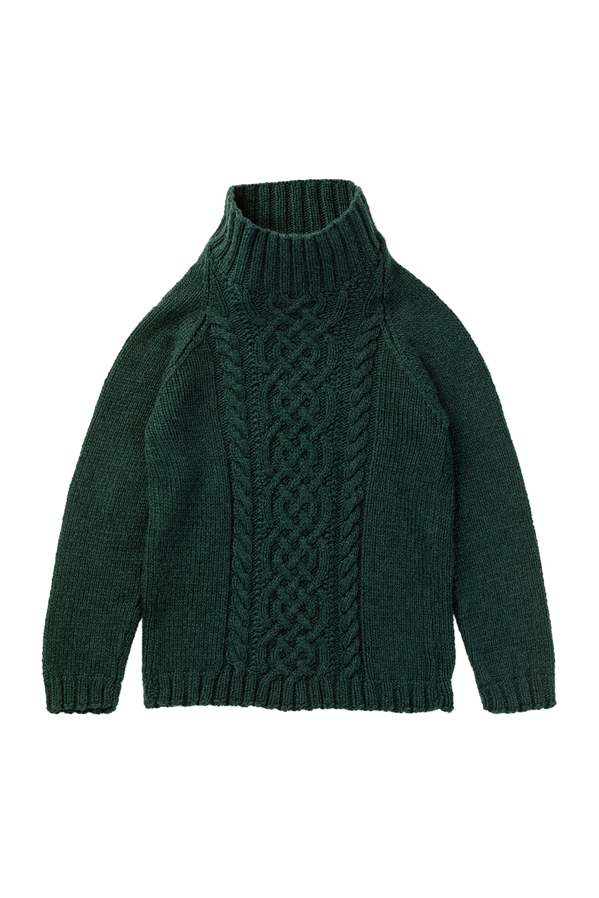 Johnstons of Elgin children's cashmere sweater in dark green lying on a white background JA000106HC4103
