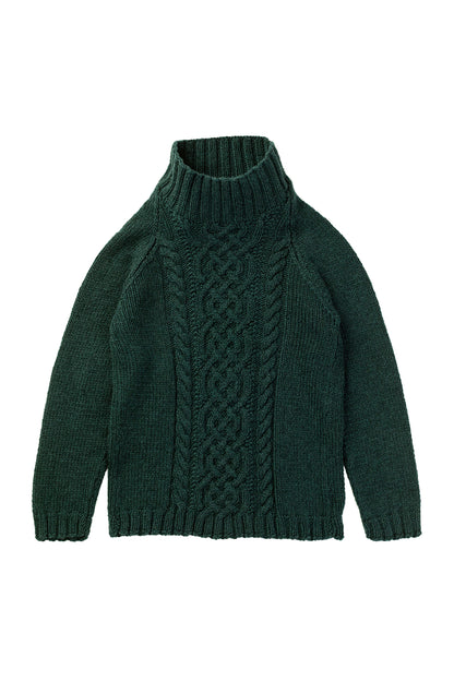 Johnstons of Elgin children's cashmere sweater in dark green lying on a white background JA000106HC4103
