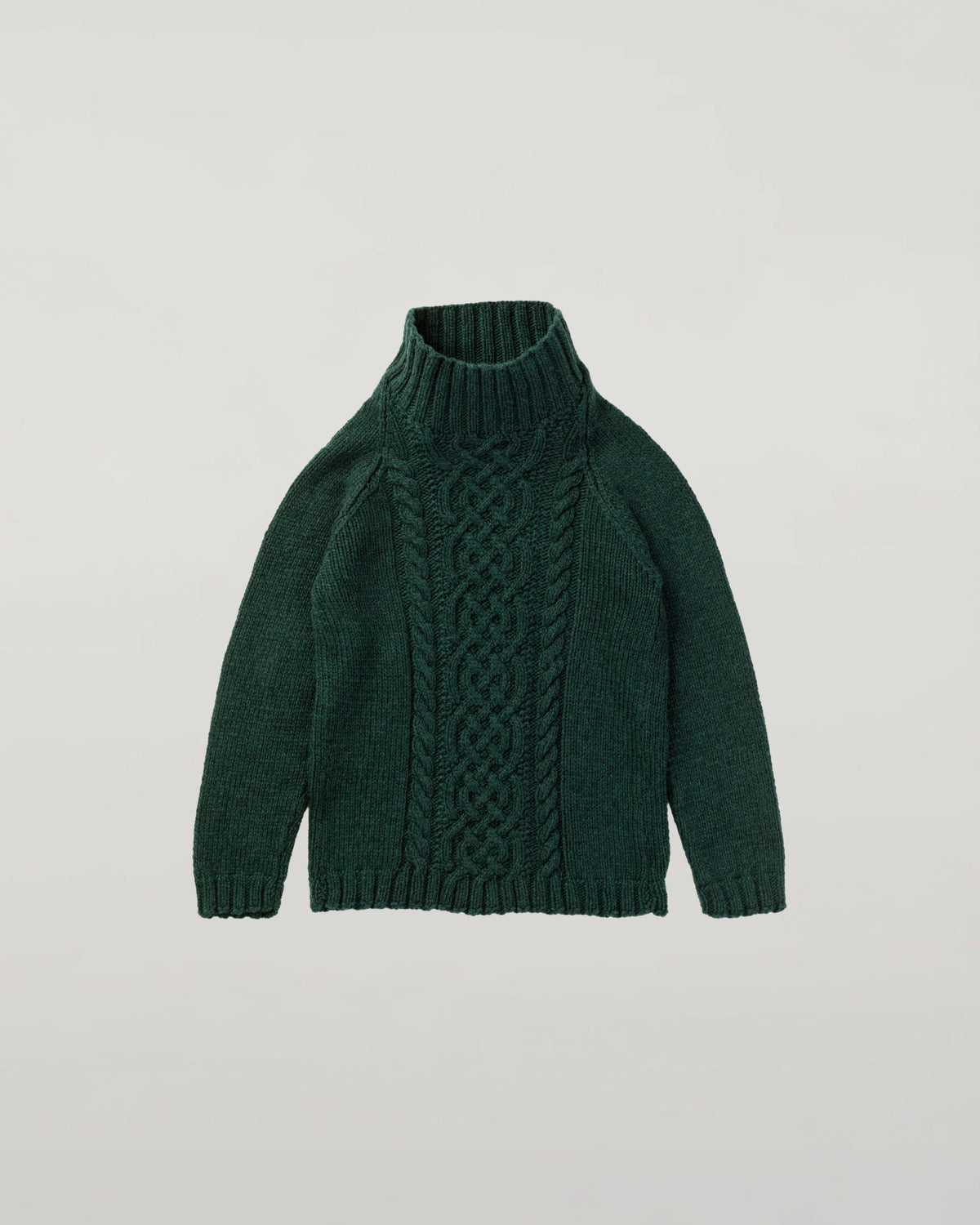 Johnstons of Elgin children's cashmere sweater in dark green lying on a white background JA000106HC4103
