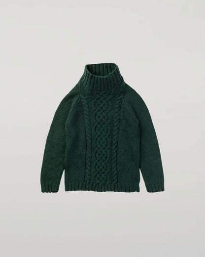 Johnstons of Elgin children's cashmere sweater in dark green lying on a white background JA000106HC4103
