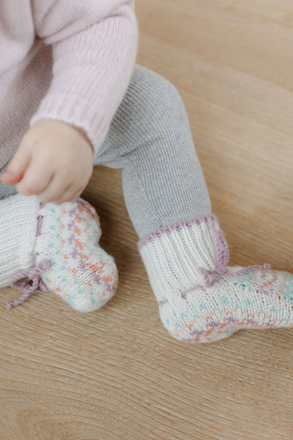 Johnstons of Elgin Baby Handknits GUIMAUVE (PINK) Hand Knit Fairisle Cashmere Baby Booties JA000138SE4845