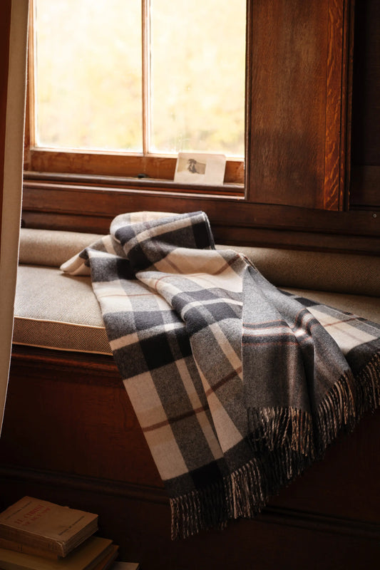 Johnstons of Elgin Blanket Collection Black & Brown Plaid Double Face Lambswool Throw WD000021RU6952ONE