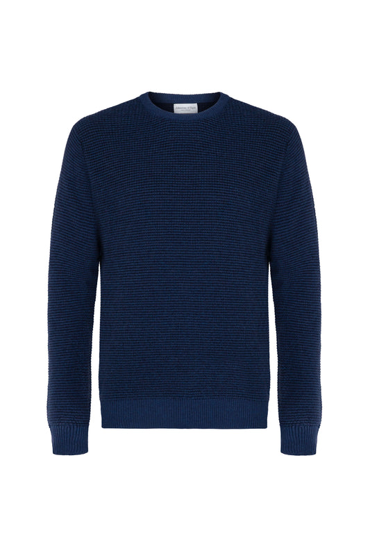 Johnstons of Elgin Mens Knitwear Ocean & Dark Navy Textured Waffle Rib Cashmere Jumper KAA05042Q23705