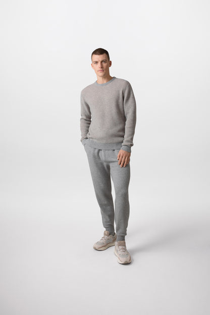 Johnstons of Elgin Mens Knitwear Light Grey & Oatmeal Textured Waffle Rib Cashmere Jumper KAA05042Q23703