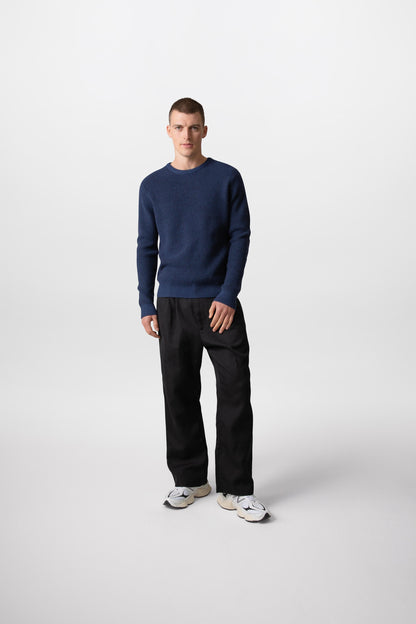 Johnstons of Elgin Mens Knitwear Ocean & Dark Navy Textured Waffle Rib Cashmere Jumper KAA05042Q23705