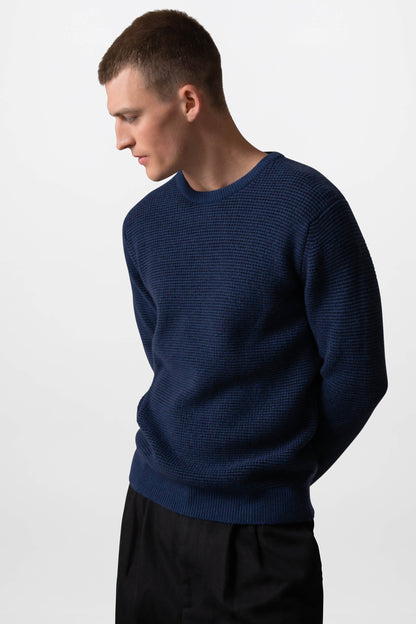 Johnstons of Elgin Mens Knitwear Ocean & Dark Navy Textured Waffle Rib Cashmere Jumper KAA05042Q23705