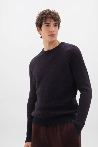 Johnstons of Elgin SS24 Men's Knitwear Malt Brown Marl Textured Waffle Rib Cashmere Jumper KAA05042Q24457