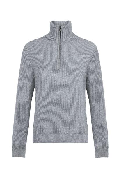 Johnstons of Elgin Men's Knitwear Light Grey Ribbed Cashmere Zip Neck KAA05112HA0308