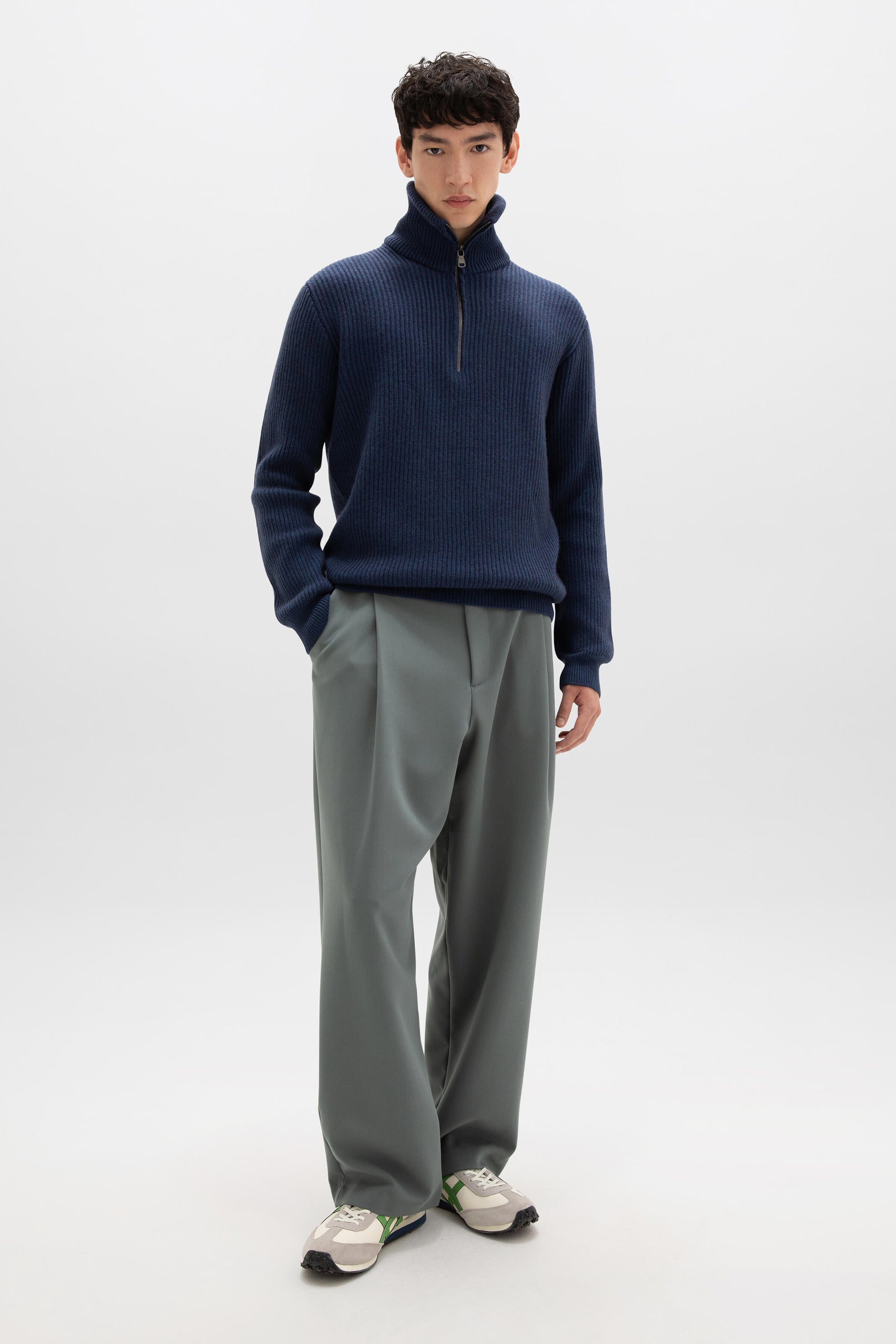 Ribbed Cashmere Zip Neck Mid Jumper
