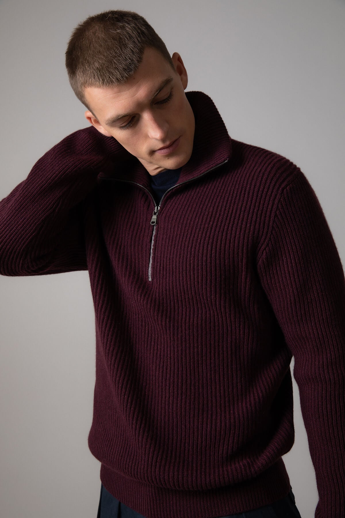 Ribbed Zip Turtle Neck Jumper Johnstons of Elgin