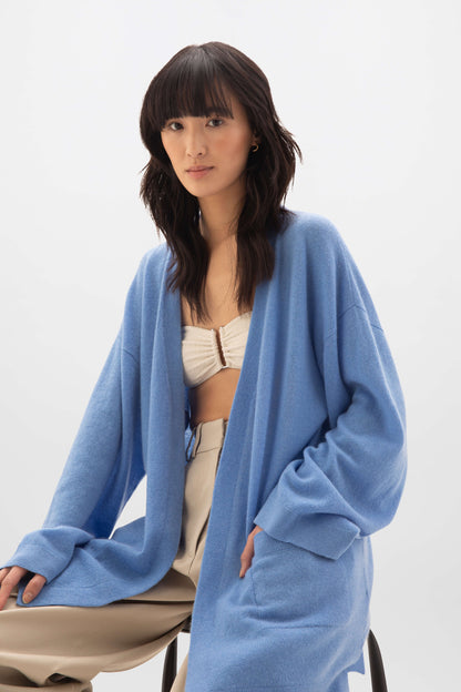 Johnstons of Elgin SS24 Women's Knitwear Skye Blue Gauzy Cashmere Kimono Cardigan KAA05207SD4950