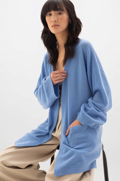 Johnstons of Elgin SS24 Women's Knitwear Skye Blue Gauzy Cashmere Kimono Cardigan KAA05207SD4950