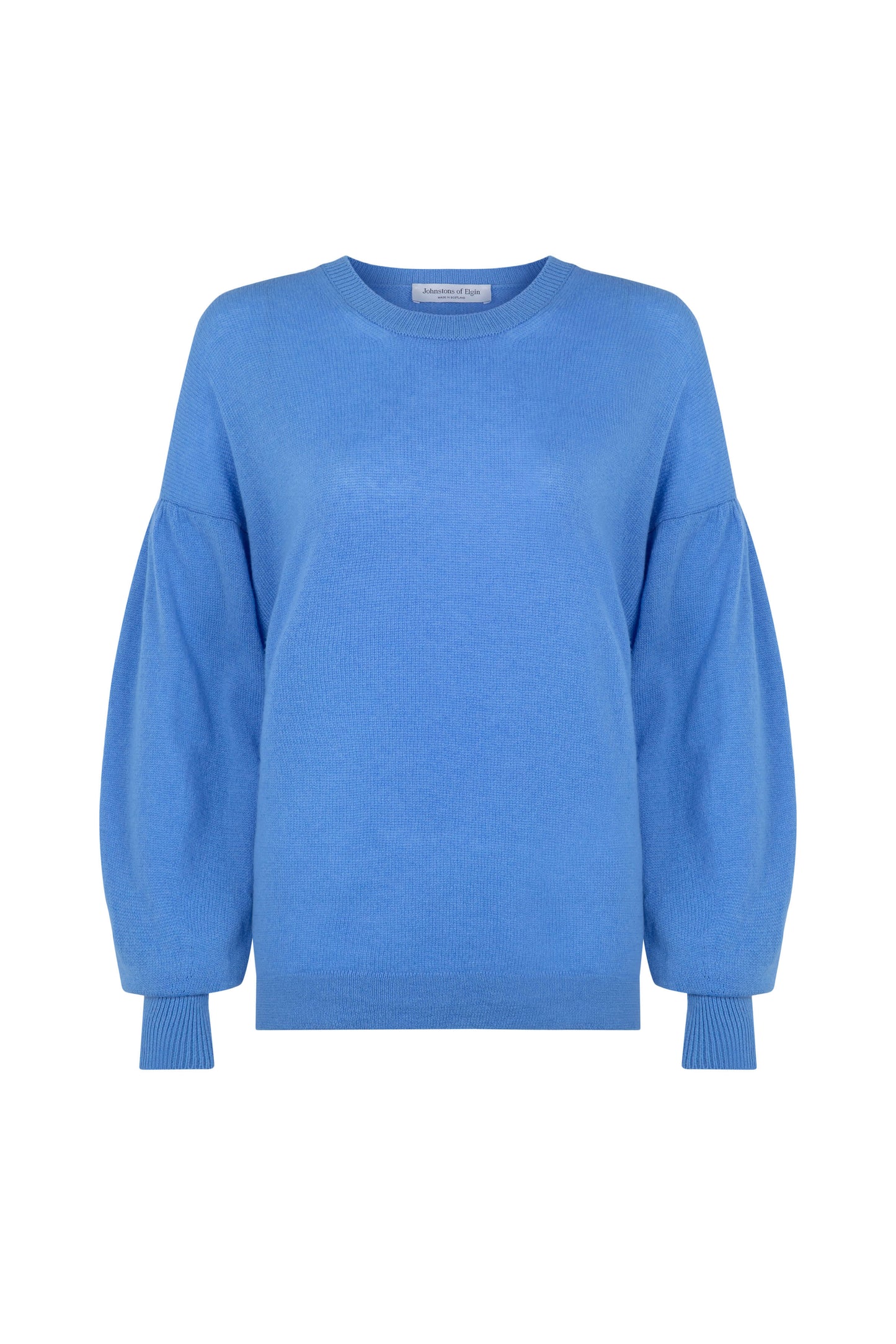 Johnstons of Elgin SS24 Women's Knitwear Skye Blue Balloon Sleeve Cashmere Sweater KAA05208SD4950
