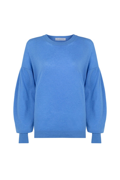 Johnstons of Elgin SS24 Women's Knitwear Skye Blue Balloon Sleeve Cashmere Sweater KAA05208SD4950