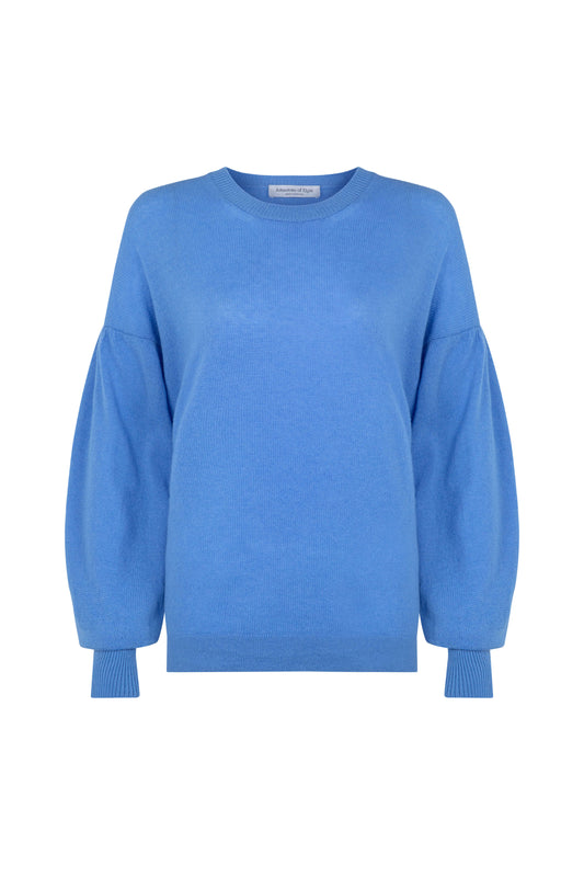 Johnstons of Elgin SS24 Women's Knitwear Skye Blue Balloon Sleeve Cashmere Sweater KAA05208SD4950