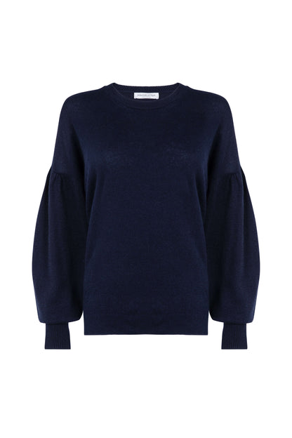 Johnstons of Elgin SS24 Women's Knitwear Dark Navy Balloon Sleeve Cashmere Sweater KAA05208SD7286