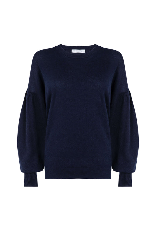 Johnstons of Elgin SS24 Women's Knitwear Dark Navy Balloon Sleeve Cashmere Sweater KAA05208SD7286