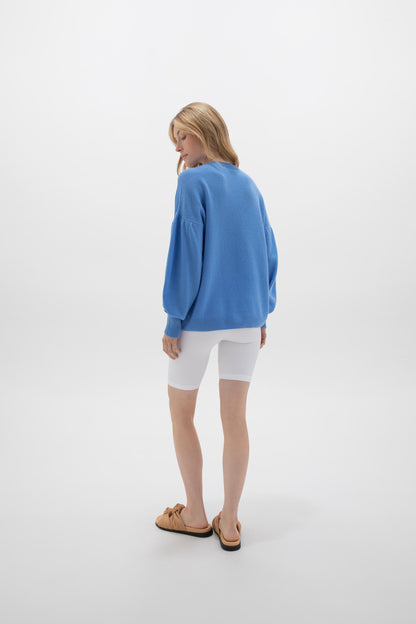 Johnstons of Elgin SS24 Women's Knitwear Skye Blue Balloon Sleeve Cashmere Sweater KAA05208SD4950