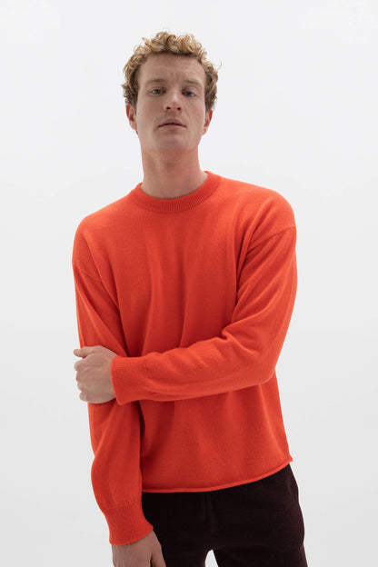 Johnstons of Elgin SS24 Men's Knitwear Firethorn Orange Cashmere Drop Shoulder Jumper KAA05222SG4406