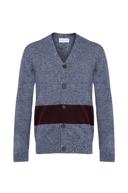 Johnstons of Elgin SS24 Men's Knitwear Dark Navy Marl Unisex Colour Block Cashmere Cardigan KAA05223Q24302