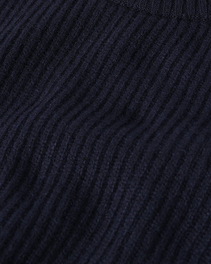 Johnstons of Elgin AW25 Men's Knitwear Dark Navy & Heather Navy Contrast Neck Navy Cashmere Jumper KAA05270Q25362