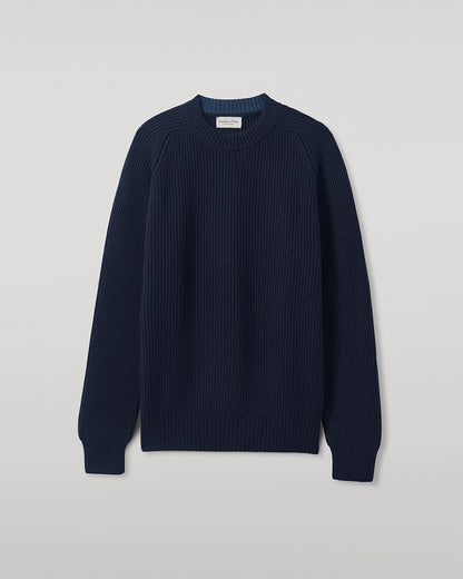 Johnstons of Elgin AW25 Men's Knitwear Dark Navy & Heather Navy Contrast Neck Navy Cashmere Jumper KAA05270Q25362