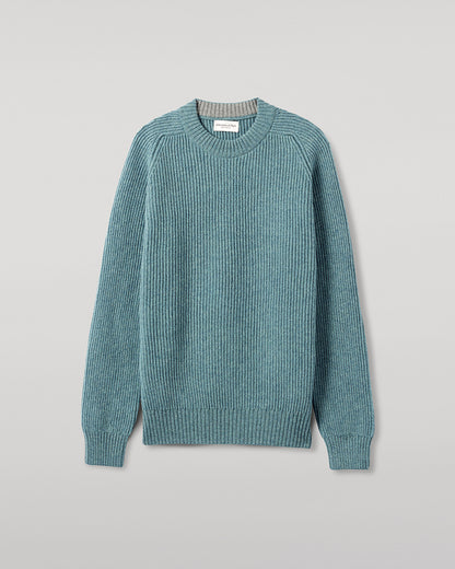 Johnstons of Elgin AW25 Men's Knitwear Seascape & Light Grey Contrast Neck Green Cashmere Jumper KAA05270Q25365