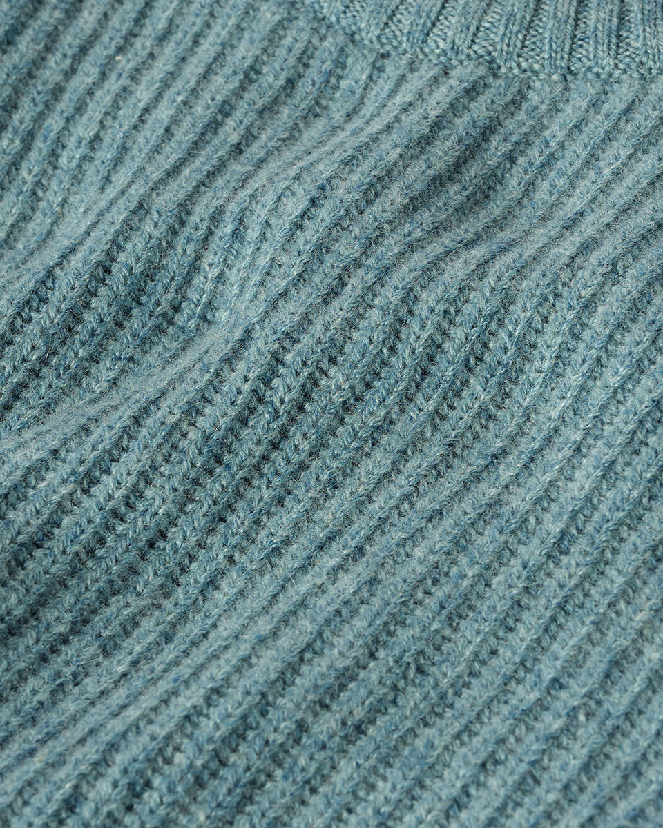 Johnstons of Elgin AW25 Men's Knitwear Seascape & Light Grey Contrast Neck Green Cashmere Jumper KAA05270Q25365