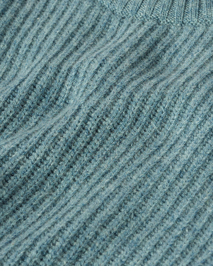 Johnstons of Elgin AW25 Men's Knitwear Seascape & Light Grey Contrast Neck Green Cashmere Jumper KAA05270Q25365