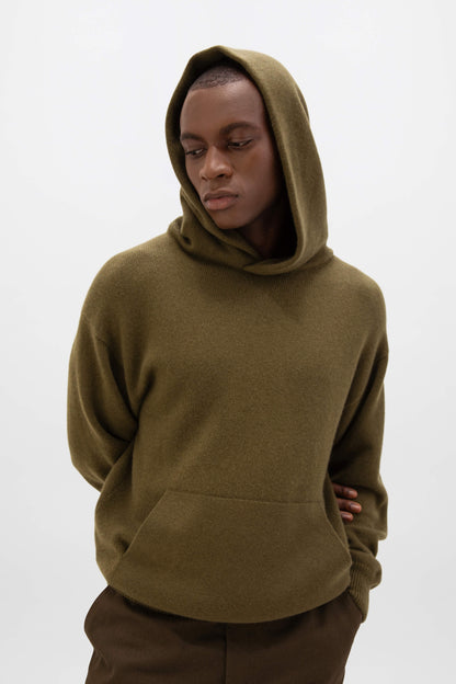 Johnstons of Elgin AW24 Unisex Knitwear Olive Unisex Cashmere Hoodie KAA05271SC4573