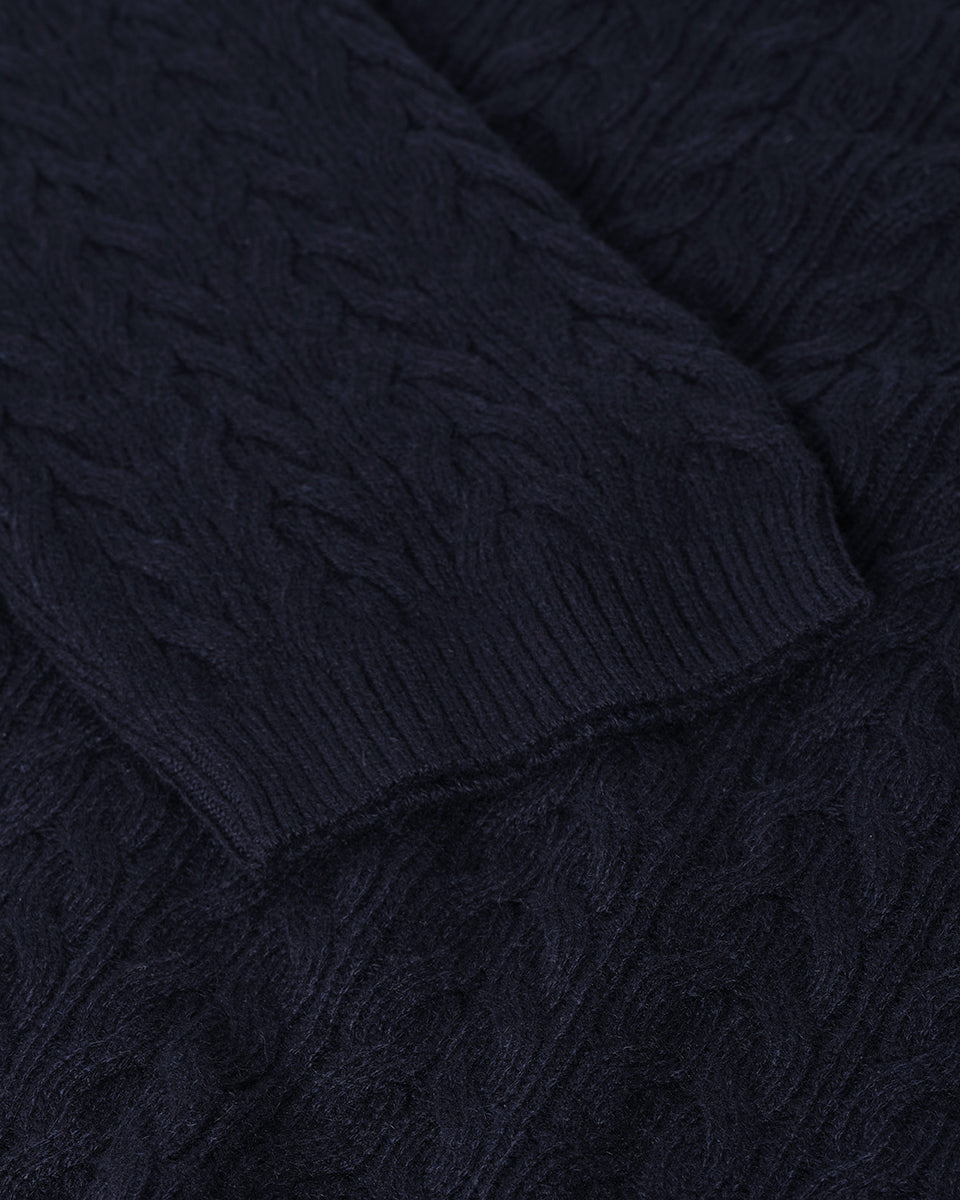 Women's Navy Cable Knit Sweater | Women's Cashmere | Johnstons of