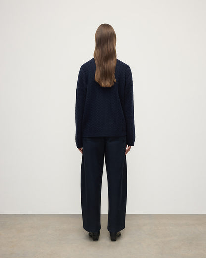 Johnstons of Elgin AW25 Women's Knitwear Dark Navy Gauzy Cable Cashmere Slouch Sweater KAA05282SD7286