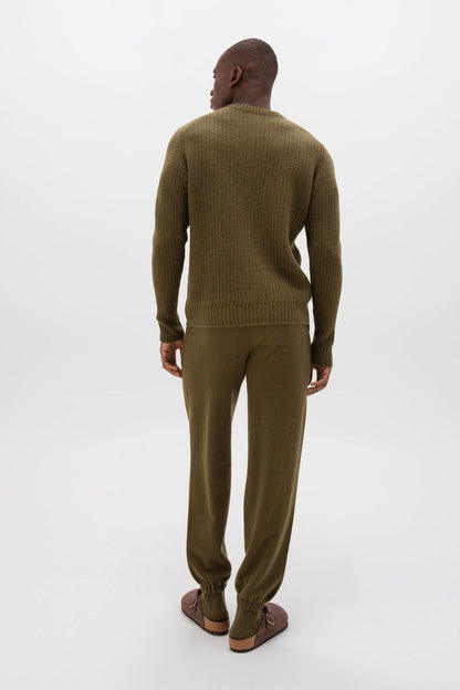 Johnstons of Elgin AW24 Men's Knitwear Olive Waffle Textured Cashmere Jumper KAA05301SC4573